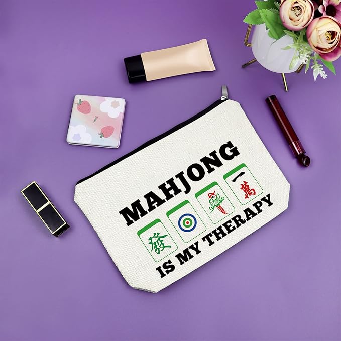 Sazuwu Mahjong Gifts for Women Funny Makeup Bag Cosmetic Organizers Travel Pouch Mahjong Themed Gift for Players Lover Retirement Christmas Birthday Present