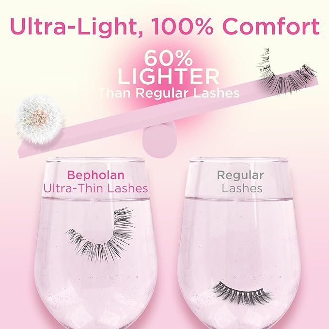 BEPHOLAN False Eyelashes With Tweezers- Ultra-thin False Lashes10 Pairs Eyelashes Pack Natural look Lash Strips Lightweight Lashes with Soft Clear Band(CCS122)