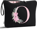 Vavabox A-Z Personalized Makeup Bag, Birthday Gifts for Women Mom, Gifts for Best Friend, Bride Bridesmaid Cosmetic bag (O, Black)