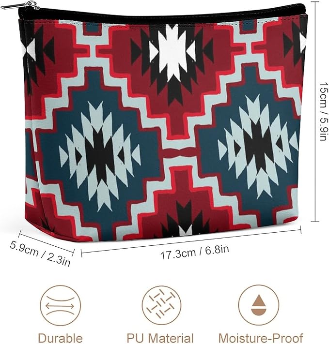 Women Native Southwest American Indian Aztec Navajo Art Make Up Bag Holder Multifunction Cosmetic Train Case Casual Zipper Tote Bag Large Capacity for Cosmetics Digital Accessories Travel