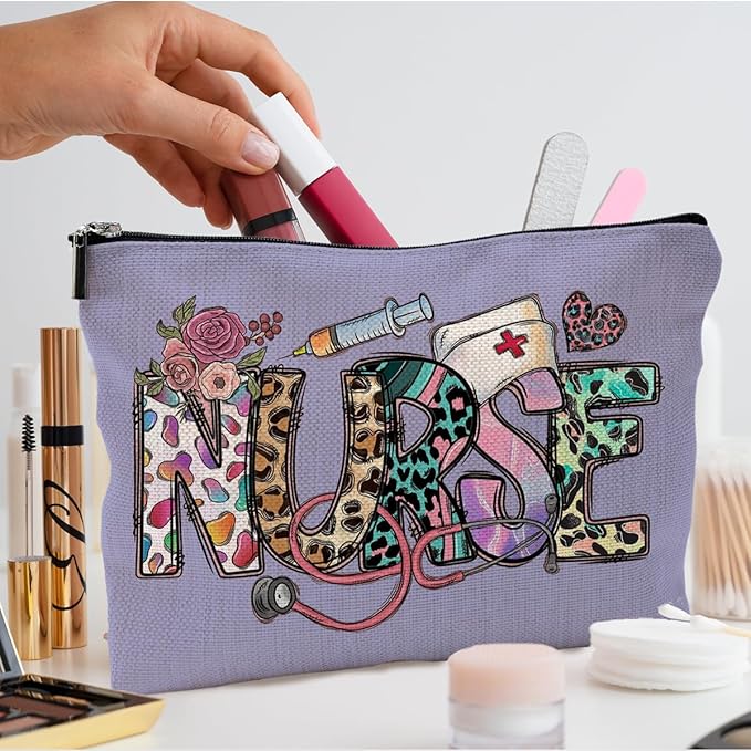 Nurse Makeup Bags,Nurse Gifts for Women,Nurse Cosmetic Bags With Zipper,Nurse Gifts for Nursing Student,Student Nurse Gifts(Purple)