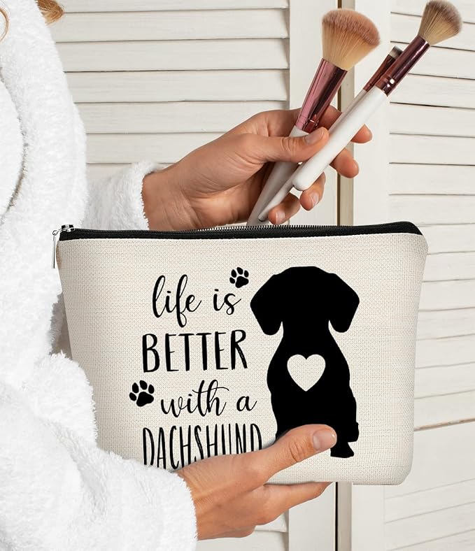 Life is Better with A Dachshund Makeup Bag,Funny Dachshund Heart Cosmetic Bag Best Gift Idea for Dog Lovers Teen Girls Women,Dachshund Mom Gifts for Birthday Christmas Valentine's Day