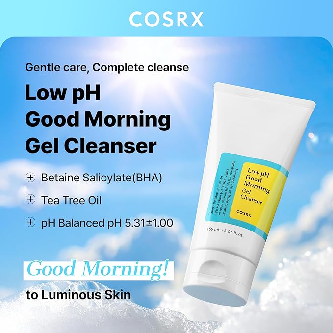 COSRX Low pH Good Morning Gel Face Cleanser, 5.07 fl oz, BHA Face Wash, Daily Mild Face Cleanser for Sensitive Skin, PH Balancing, Korean Skin Care, Korean Face Wash