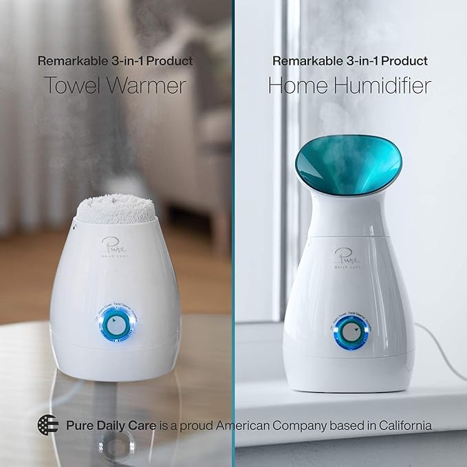 Pure Daily Care NanoSteamer Large 3-in-1 Nano Ionic Facial Steamer with Precise Temp Control - Humidifier - Unclogs Pores - Blackheads - Spa Quality - Bonus 5 Piece Stainless Steel Skin Kit (Teal)