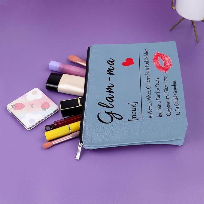 Grandma Gift from Grandchildren Makeup Bag Blue Gifts for Grandma Mother's Day Gifts for Grandma Cosmetic Bag Nana Gifts from Grandkids Grandmother Birthday Gifts from Granddaughter Travel Pouch