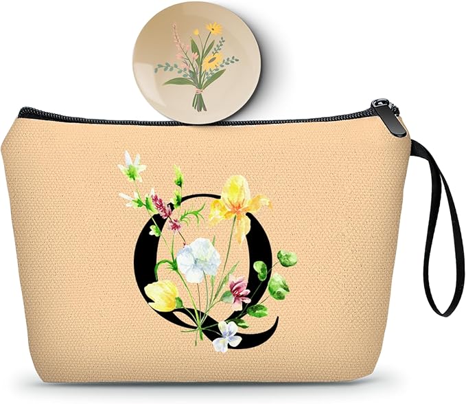Birthday Thank You Appreciation Monogrammed Gifts for Mom Aunt Teacher Sister Friend Coworkers Bride Bridesmaid Makeup Cosmetic Bag with Mirror Mothers Day Christmas Graduation Q