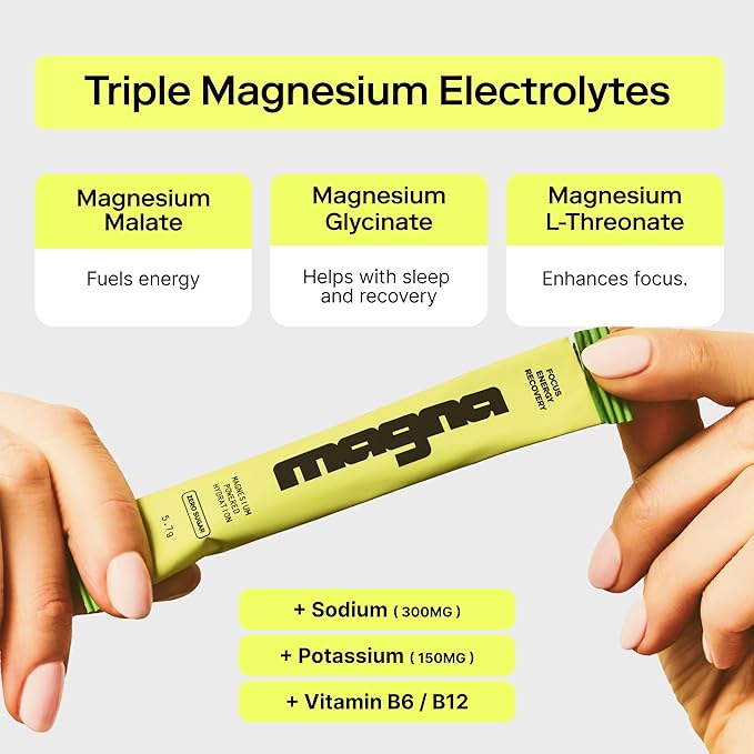 MAGNA Electrolytes Powder Drink Mix for Hydration, Energy & Focus Support with Magnesium L Threonate, Sodium, Potassium, Vitamin D, B6 & B12, Sugar Free, Mint Lemonade Flavor, 28 Servings