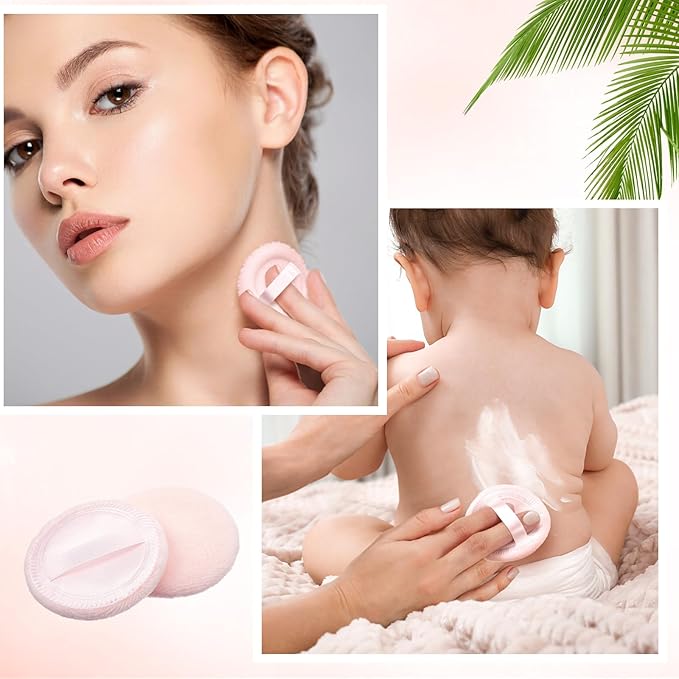 40 Pcs Cotton Powder Puffs Bulk Washable, 2.36 Inch Round Makeup Dusting Powder Puff with Ribbon for Face Body Cosmetic, Pink