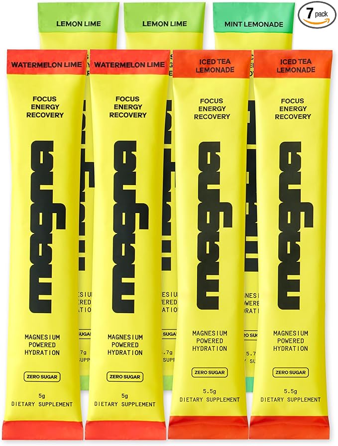 MAGNA Electrolytes Powder Drink Mix for Hydration, Energy & Focus Support with Magnesium L Threonate, Sodium, Potassium, Vitamin D, B6 & B12, Sugar Free, Variety Pack, 7 Servings