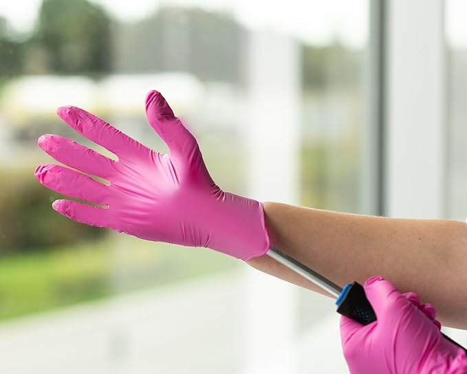 FRAMAR Pink Gloves Disposable Latex Free – Pink Nitrile Gloves Small, Disposable Glove Small, Powder Free, For Hair Dye, Salon, Cleaning, Tattoo, Food Prep, Mechanic, Extra Durable – 100 Pack