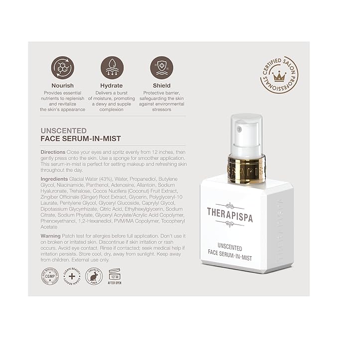 THERAPISPA Face Serum-In-Mist – Unscented Hydrating Face Mist & Spray Serum with Niacinamide, Panthenol & Hyaluronic Acid for Sensitive Skin & Deep Moisture (2.0 fl oz)