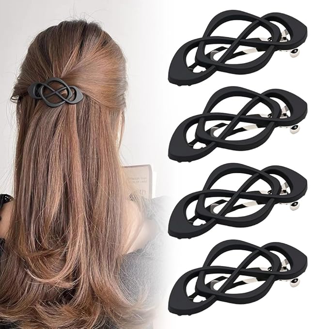 4 Pack Vintage French Barrette Hair Clips, 2025 New Hair Accessories for Women, Strong Hold No Slip Styling (Black)