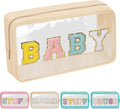 Iqimott Clear Patch Makeup Bag Baby Pouch, Preppy Personalized Chenille Letter Cosmetic Pouch for Travel, Nylon Waterproof Travel Essentials Zipper Toiletry Bags for Women Girls(BABY, Beige)
