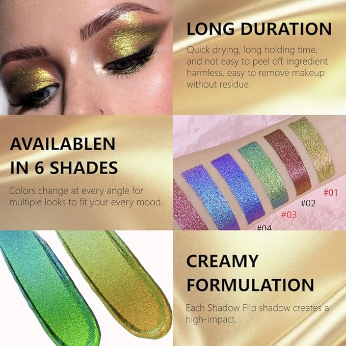 evpct 2Pcs Yellow Green Duochrome Chameleon Liquid Eyeshadow, Multichrome Metallic Glitter Liquid Eye Shadow Makeup for Women, Waterproof Color Shifting High Pigment Holographic Iridescent Eyeshadow