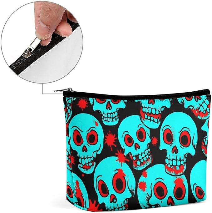 Women's Fashion Zipper Cosmetic Case, Portable Makeup Case, Personality Toiletry Bag, Travel Cosmetic Toiletry Bag Halloween Cool Red Blood Zombie Skull