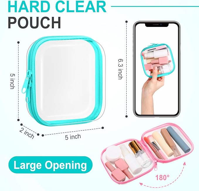 Sanwuta 6 Pcs Clear Hard Zipper Case Hard Plastic Zipper Pouches Makeup Bag Pencil Pouches Transparent Cases for Snacks Plastic Storage Organizer Box for Travel(Colorful,5 x 5 x 2 Inch)