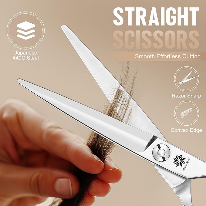 Dream Reach HIGH-END SERIES Japanese 440C Stainless 6.0" 360° Swivel Thumb Ring Professional Barber Razor Edge Hairdressing Straight Cutting Scissors