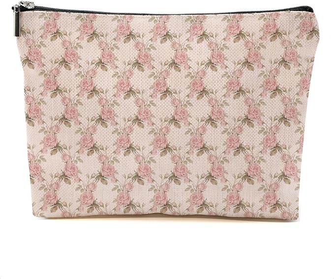 Watercolor Pink Flowers Makeup Bag Floral Cosmetic Bag Friend Friendship Gifts for Women Girls Sister Coworker Mom Botanical Travel Organizer Zipper Pouch Christmas Thanksgiving Birthday Gifts