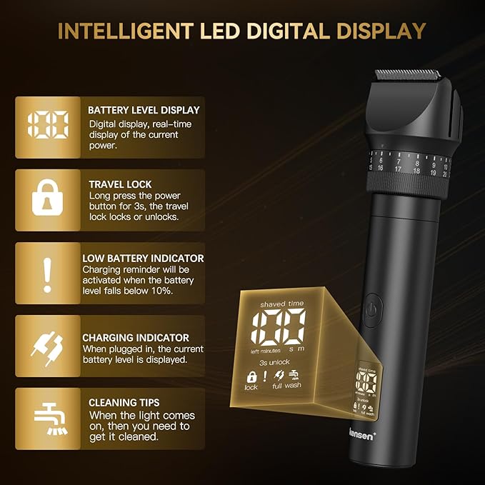 Beard Trimmer for Men - 42 Adjustable Length Settings Hair Clippers, Professional Body Hair Trimmer for Men Precision Facial Hair Trimming IPX6 Waterproof Nose Trimmers LED Display Mustache Trimmers