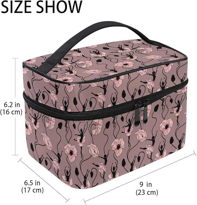 Makeup Bag, Poppy Flower Dancing Girl Travel Makeup Organizer Bag Cosmetic Cases Toiletry Bags for Girl Women Ladies