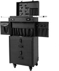 Large Capacity Cosmetic Train Case, Lockable Makeup Train Case with 4 Universal Casters, 32.28 Inch Tall Travel Organizer Tool Box for Barber Stores Beauty Stores Nail Salons