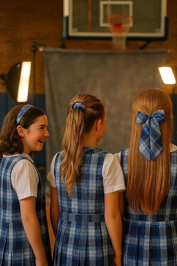 Plaid scrunchie, ClassExceed school uniform plaid, Back to school, handmade school uniform hair accessories (Lt blue white Navy Plaid76)