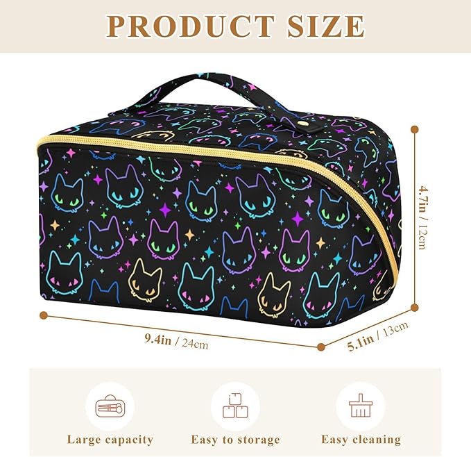 Makeup Organizer Bag, Colorful Neon Cat Heads Travel Makeup Bags Makeup Vanity Case Large Capacity Rhombus Cosmetic Toiletry Bag for Girl Women Ladies