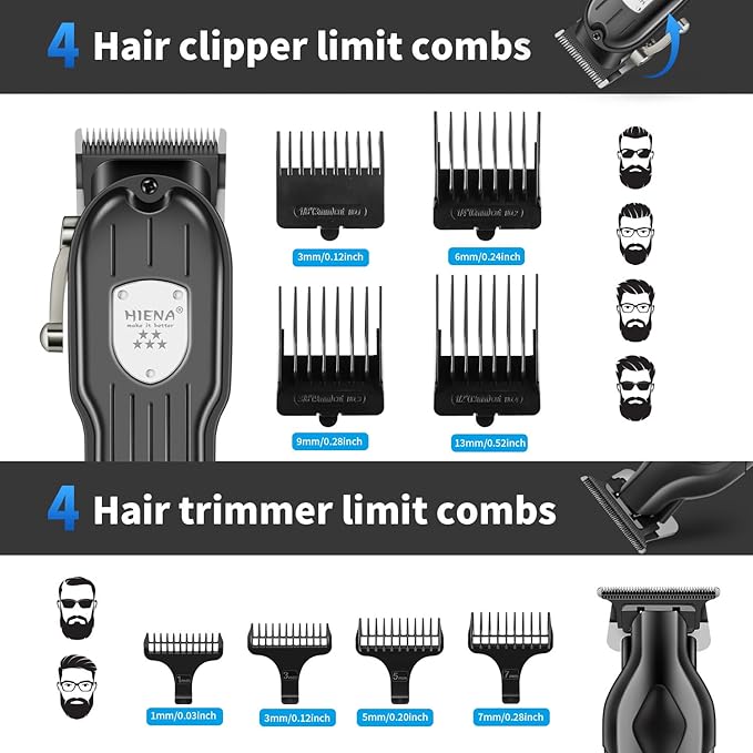 HIENA PRO Professional Cordless Hair Clipper for Men, Electric Foil Shavers and Beard Trimmers, Ear, Nose Hair Trimmer Set, Rechargeable Barber Kit and Hair Cutting Set, Facial Grooming Kit