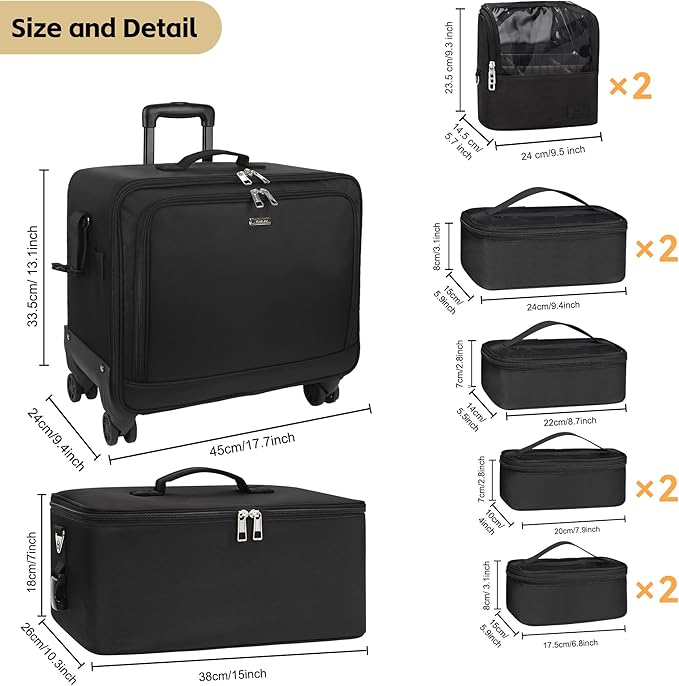 TANTO Rolling Makeup Bag Professional Makeup Artist Bags 4 in 1 Makeup Case on Wheels Rolling Cosmetics Organizer Extra Large Cosmetology Case With 360° Swivel Wheels and Adjustable Dividers