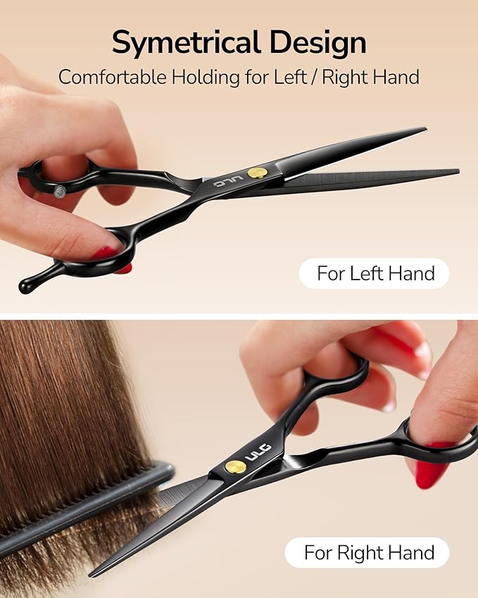 ULG Hair Cutting Scissors Professional Salon Shears 6.5-Inch Ultra Sharp Barber Scissors with PU Leather Case, Left/Right Symmetrical, Stainless Steel Haircut Scissors for Men, Women, Salon & Home Use