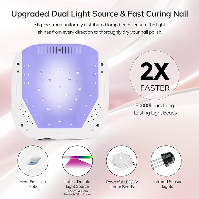 Lavinda UV LED Nail Lamp 54W Cordless Gel Nail Light, Rechargeable UV Lamp for Nails, Professional LED Nail Dryer with Timer & Display for Gel Nails Salon Home Use Matte Macaron Pink