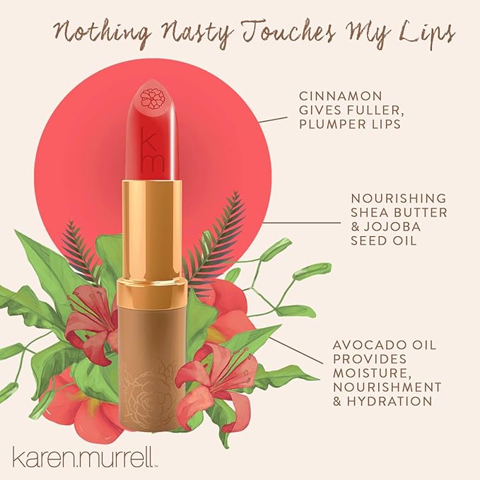 Karen Murrell Natural Lipstick - Lip Tint 44 Tropical Sunset - Sheer Buildable to Glossy Lip Tint - 100% Natural Ingredients, Moisturizes & Hydrates Lips - Paraben & Cruelty Free