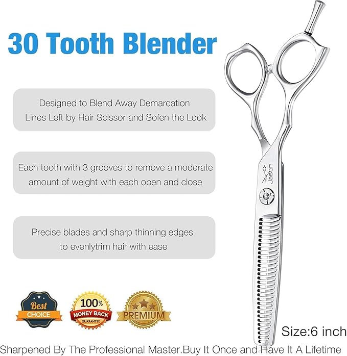 JASON 6 Inch Left Handed Barber Hair Cutting Scissors Professional Salon Shears Razor Edge Hairdressing Scissor Japanese Stainless Steel Thinning Haircut Shear for Men Women Christmas Gift