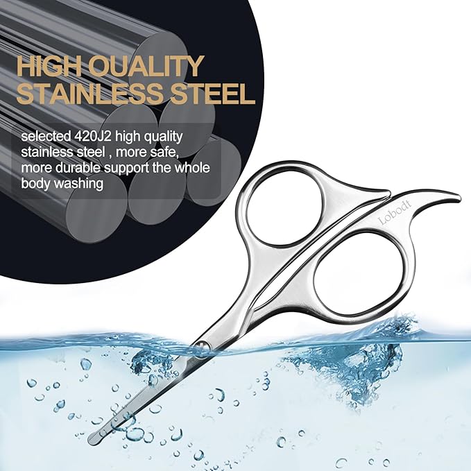 4.7-inch professional nose hair scissors, round-headed stainless steel small scissors, suitable for trimming facial hair, ear hair, eyebrows, bathroom, personal care and beauty (silver)