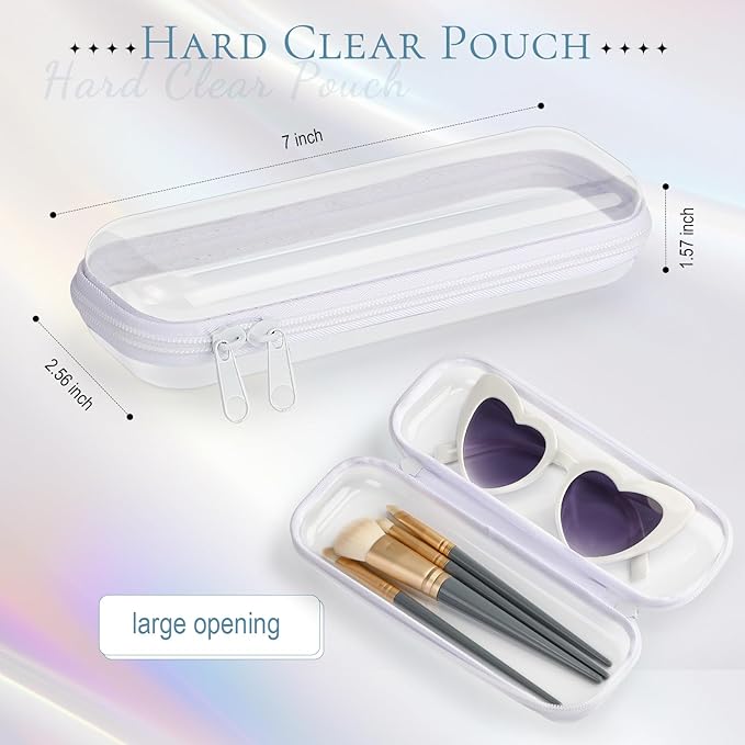 Sanwuta 6 Pcs Clear Hard Zipper Case Hard Plastic Zipper Pouches Makeup Bag Pencil Pouches Transparent Cases for Snacks Plastic Storage Organizer Box for Travel(White,7.87 x 2.56 x 1.57 Inch)