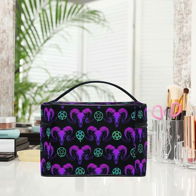 Makeup Bags, Goth Skull Makeup Organizer Bags Toiletry Bag Box Travel Cosmetic Bag Make Up Train Case for Women Teen Girl Ladies