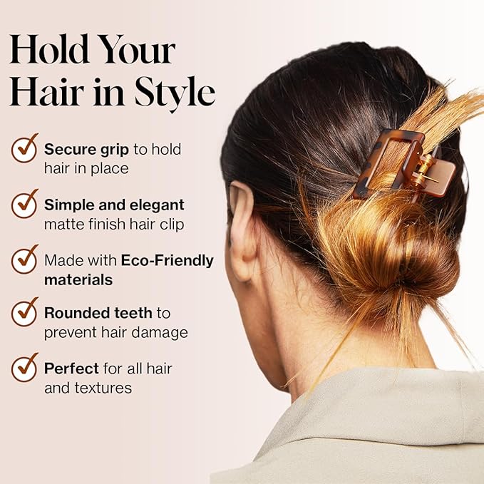 Kitsch Assorted Hair Clips for Women - Strong Hold Open Shaped Hair Claw Clips for Girls, Flat Claw Clip - Matte Finish, Durable Plastic | Ideal Gifts for Women - Black & Tortoise, 3 Pcs