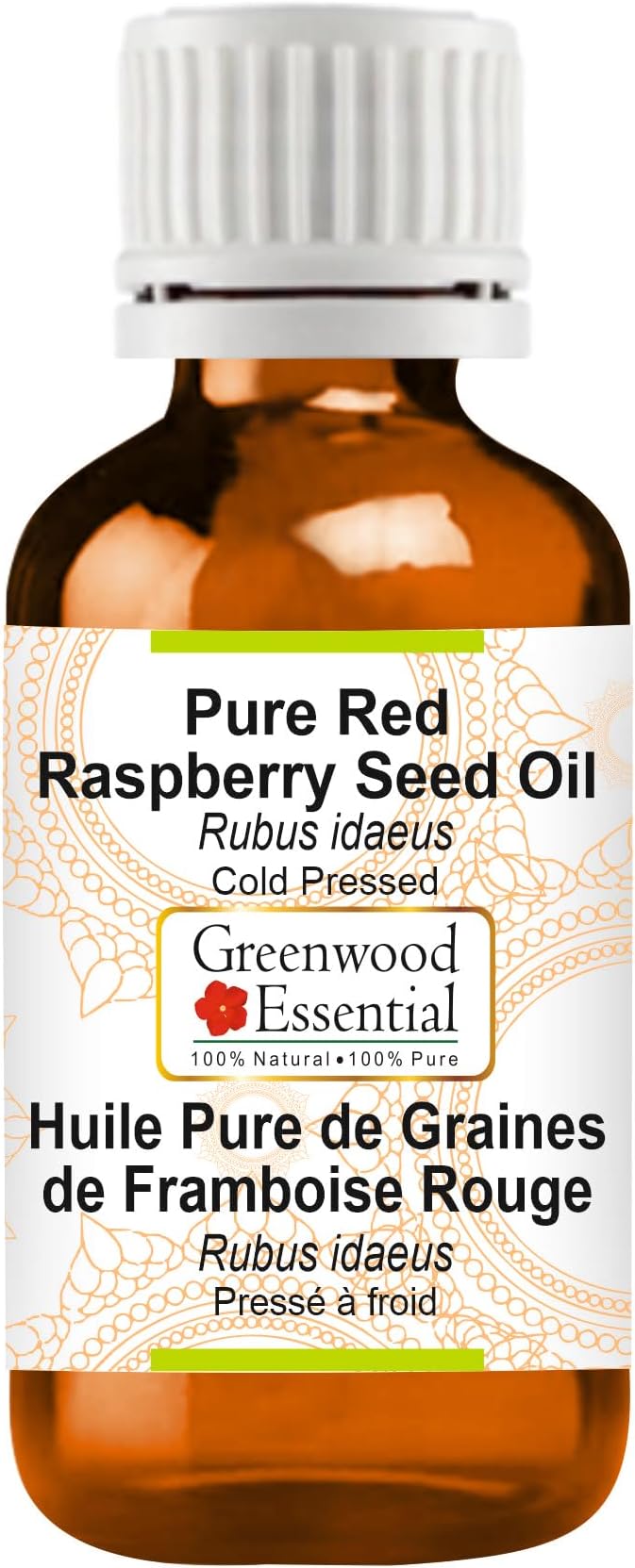 Greenwood Essential Red Raspberry Seed Oil (Rubus idaeus) | Cold Pressed | Natural | Undiluted | For Diluting Essential Oils | For Hair, Skin & Massage | Men & Women | 15ml (0.50 oz)