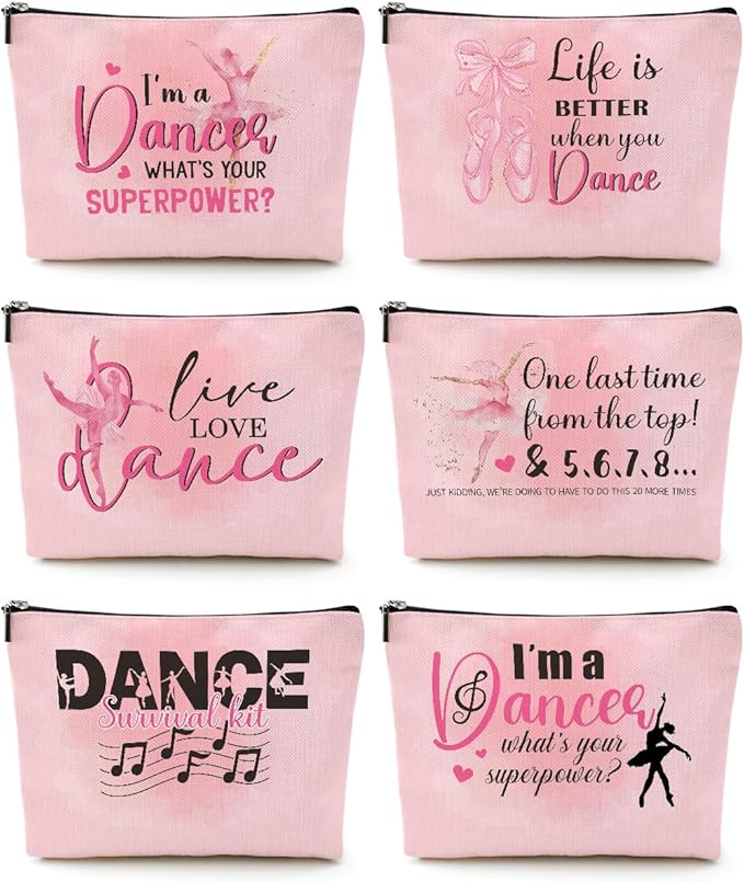 6 Pcs Dance Makeup Bag, Dancer Gifts, Dance Gifts Dance Stuff Cosmetic Bag Dance Recital Gifts for Girls Women Friends Dance Lover Travel Toiletry Bag, Dance Teacher Gifts Graduation Birthday Gifts