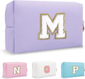 Small Travel Initial Preppy Makeup Bag, Personalized Cute Purple Chenille Letter Cosmetic Organizer Travel Toiltery Zipper Pouch, Waterproof PU Make Up Case Storage Mothers Day Gifts for Mom(Letter M)