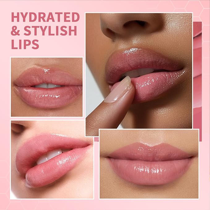 Honey Lipstick, Moisturizing Natural Lip Color, Hydrating Long Lasting Glossy Finish with Honey for Smooth Soft Lips, Smooth Application, Daily Wear (2PCS Pink)