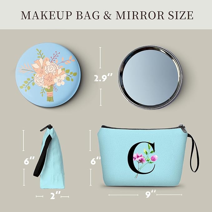 Birthday Thank You Appreciation Monogrammed Gifts for Mom Aunt Teacher Sister Friend Coworkers Bride Bridesmaid Makeup Cosmetic Bag with Mirror Mothers Day Christmas Graduation C