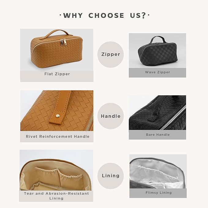 Travel Makeup Bag – Large Cosmetic Organizer with Waterproof PU Leather, Smooth Double Zipper & Tear-Resistant Lining, Toiletry Pouch for Women (Caramel)