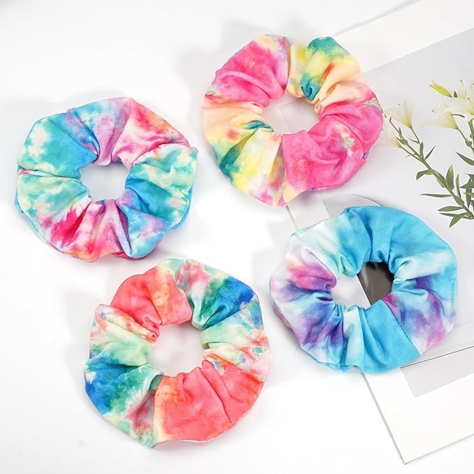 4pcs Tie Dye Hair Ties Soft Colorful Tie Dye Hair Scrunchies for Women Teen Girls Elastic Hair Bands Ponytail Holder Hair Accessories Gifts