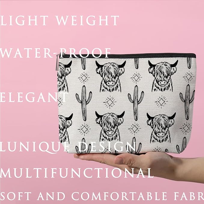 Western Makeup Bag Western Gifts for Women Western Stuff Highland Cow Gifts Cowgirl Gifts Retro Cosmetic Bag Zipper Pouch for Mothers Day Graduation Birthday