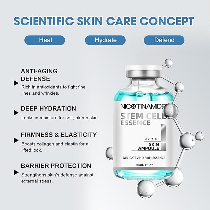 Stem Cell Serum for Face, 2 Pcs Microneedling Serum Ampoule for Anti-Aging, Wrinkle & Scar Removal, Hydrating Facial Serum to Use with and Without Micro Needling for Smooth, Rejuvenated Skin