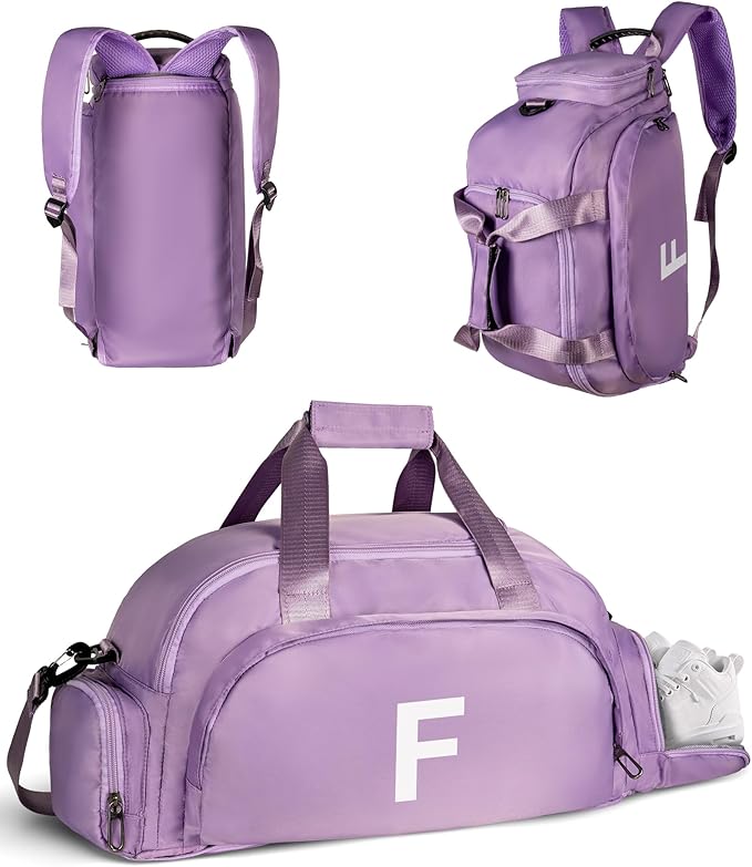 Travel Essentials-Gifts for Teenage Girls, Initial Gym Bags with Shoe Compartment, Girl Duffel Bag, Monogram Kid Overnight Bags, Bachelorette Party Wedding Gift (Letter F)