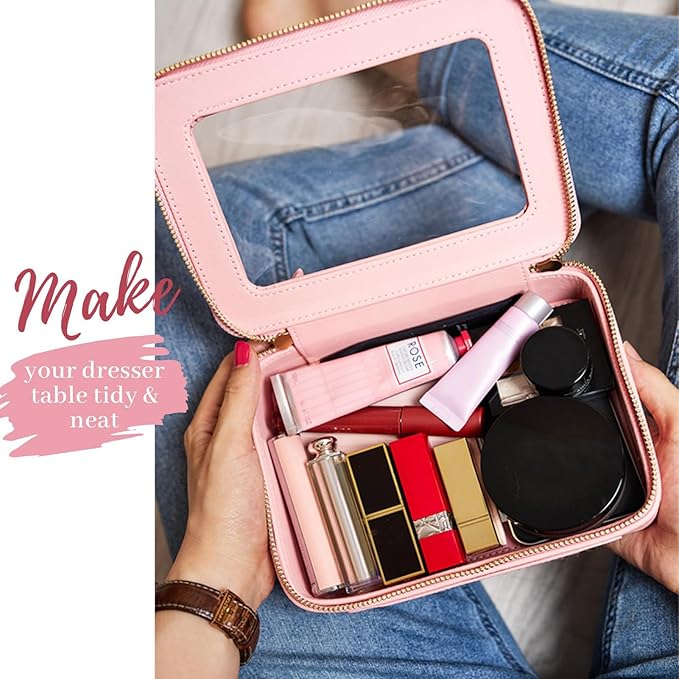 Aveniee Clear Makeup Bag Organizer,Large Travel Toiletry Bag for Women, Waterproof Cosmetic Pouch with Zippers,Car Organizers and Storage Case for Accessories,Pink