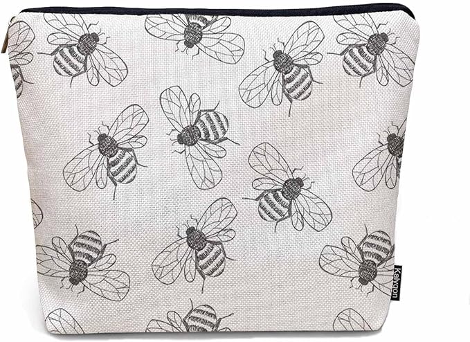 Bumblebee Makeup Bag For Women, Adorable Cosmetic Bag Makeup Bags, Gray Animal Bee Bumblebees Zipper Bag Travel Bags Toiletry Organizers Pouch Bags Washing Bags For Gym Bathroom
