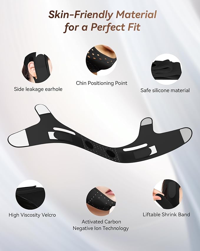 V-Line Sculpting Face Mask – Silicone Chin Strap for Jawline Tightening & Double Chin Reduction (23-27 Inches) (Matte Black)